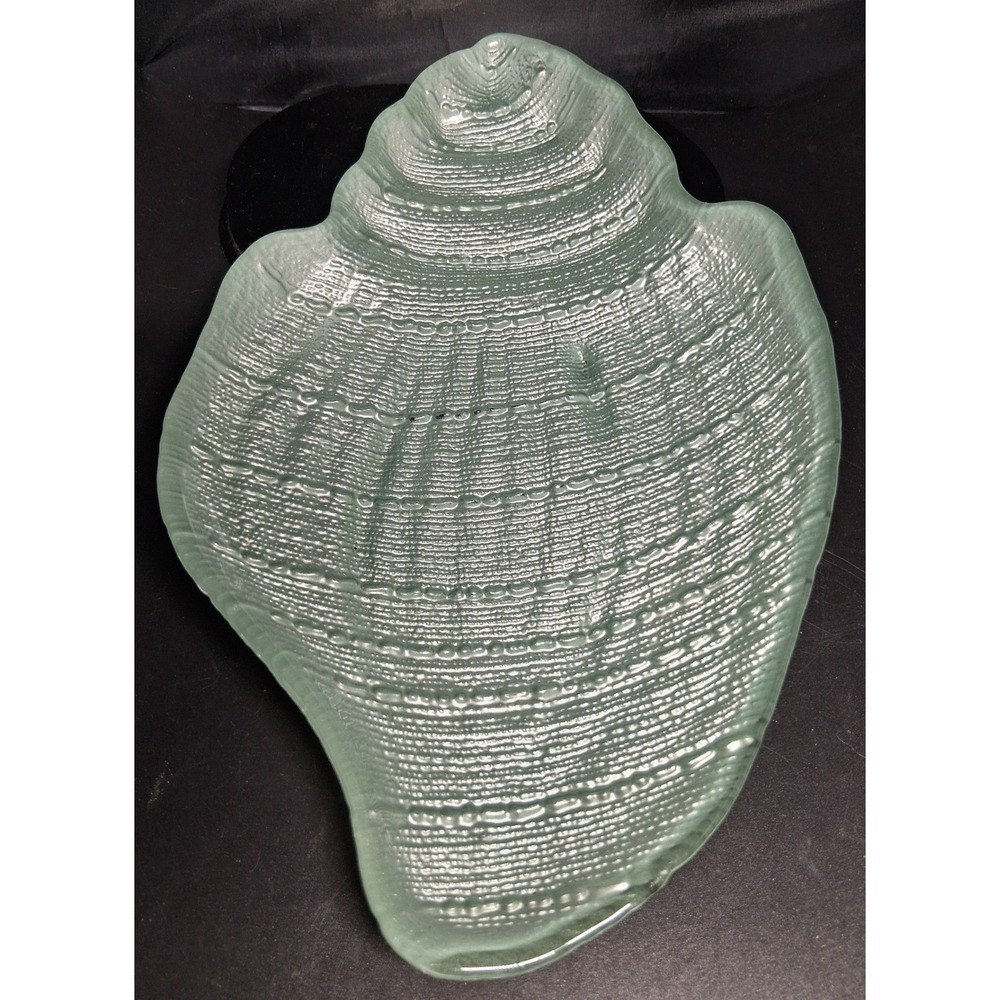Vintage Seafoam Green Glass‎ Conch Shell Serving Platter Coastal Decor 11.5 Inch